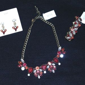 Red, Orange and Clear Gems Drop  Necklace 18-21"